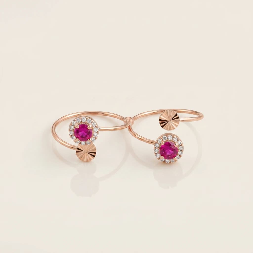 QDORA Rose Gold Pink Stone Halo Open Ring image 1