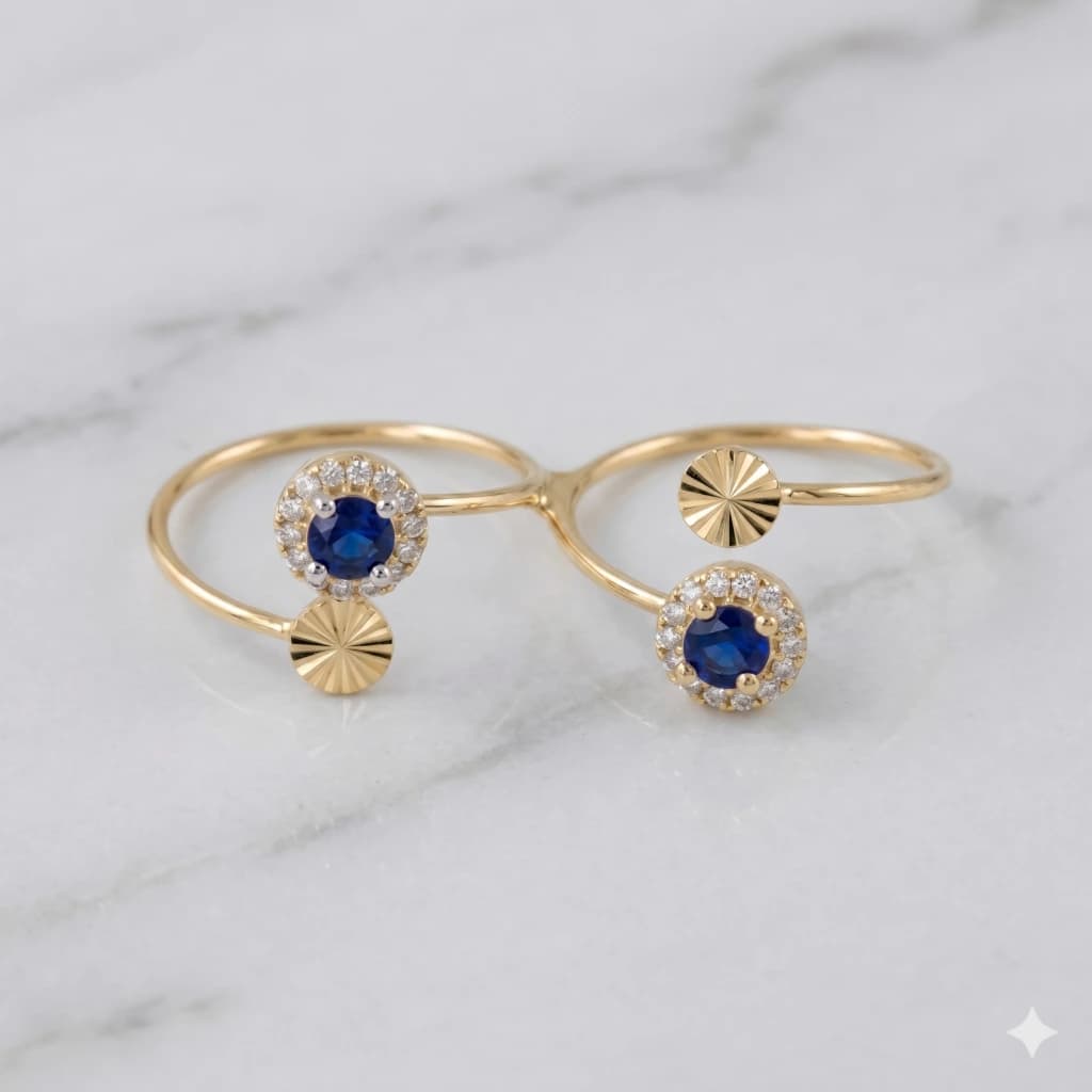 QDORA Gold Blue Stone Halo Open Ring image 1