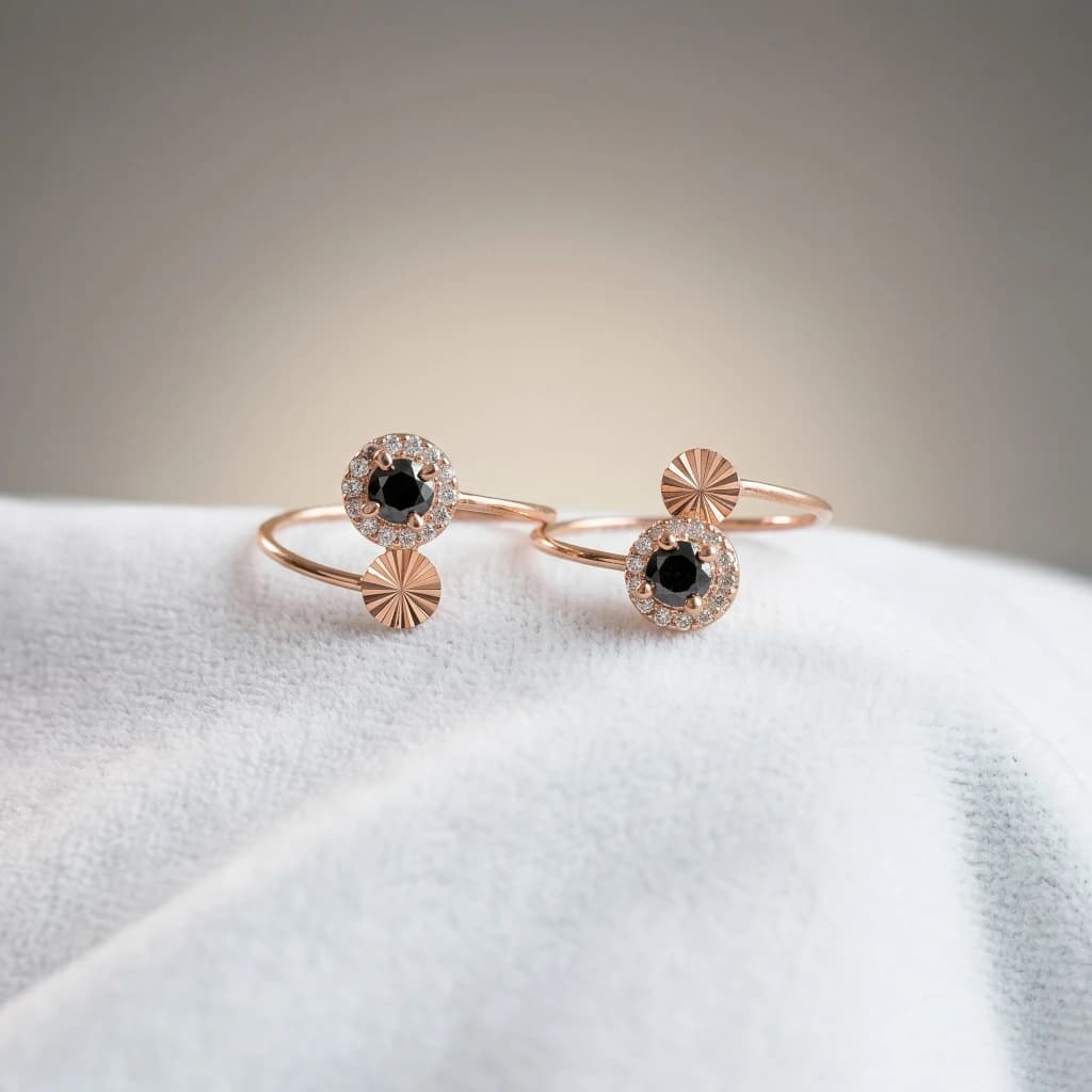 QDORA Rose Gold Black Stone Halo Open Ring image 1