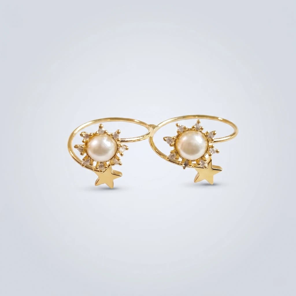 QDORA Gold Pearl Star Sunburst Open Ring image 1