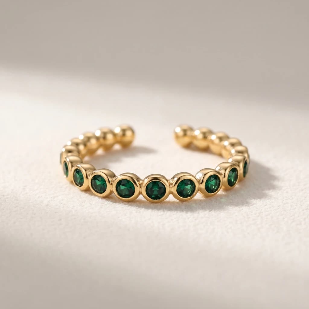 QDORA Gold Green Stone Eternity Open Ring image 1