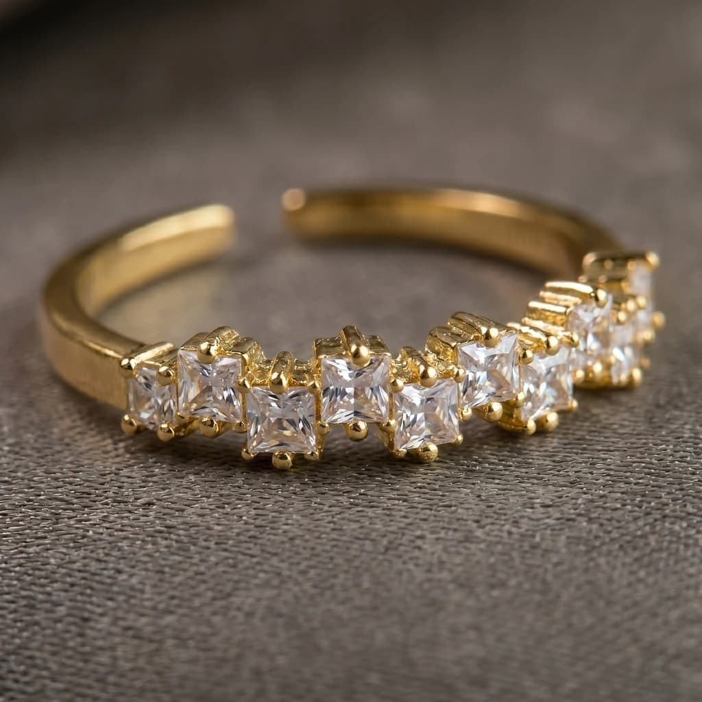 QDORA Gold Square Crystal Eternity Open Ring image 1