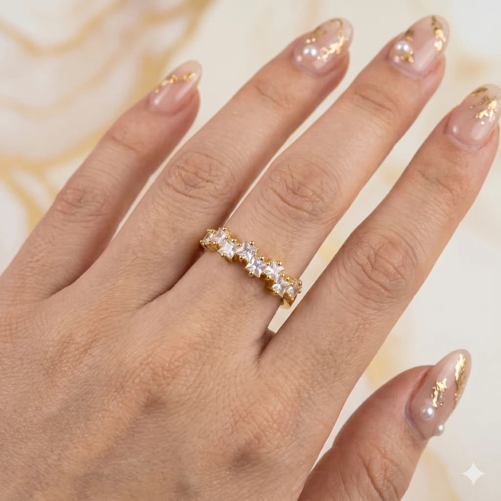 QDORA Gold Square Crystal Eternity Open Ring image 2