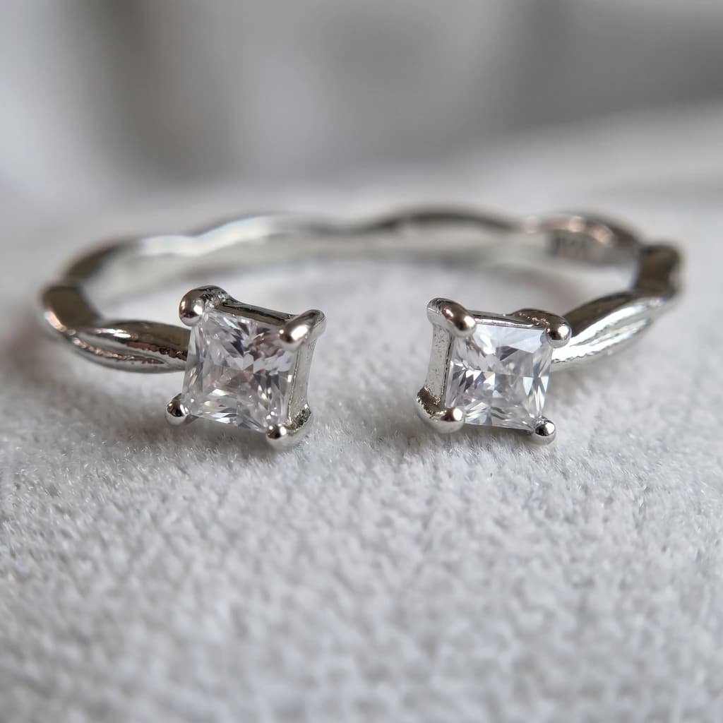 QDORA Silver Square Crystal Open Ring image 1