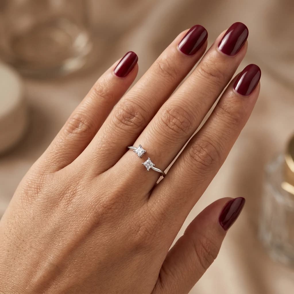 QDORA Silver Square Crystal Open Ring image 2