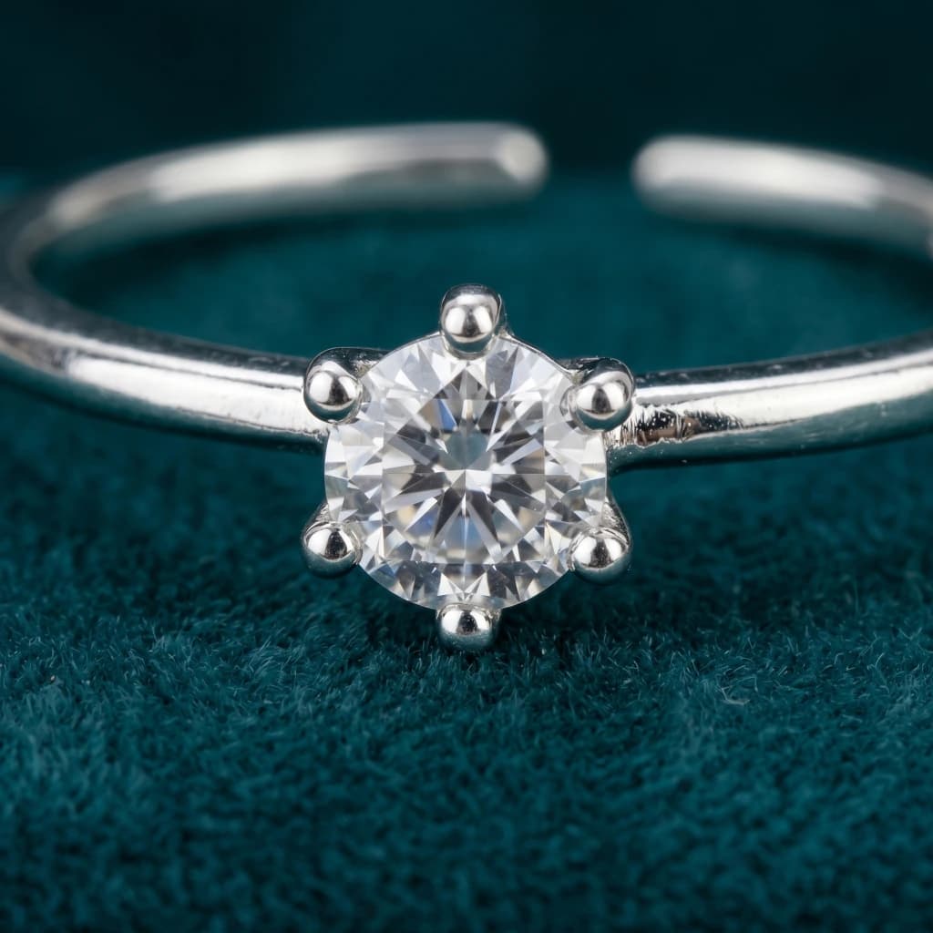 QDORA Silver Solitaire Crystal Open Ring image 1