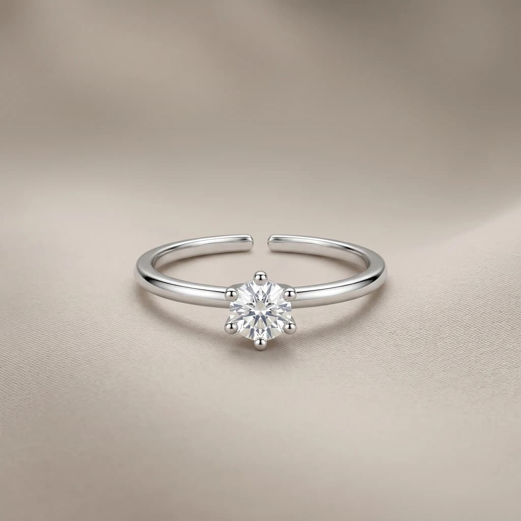 QDORA Silver Solitaire Crystal Open Ring image 3