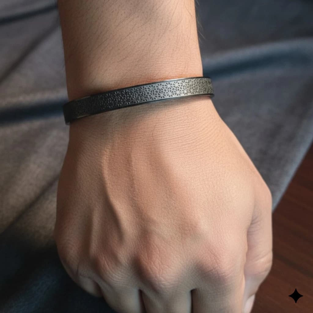 QDORA Matte Black Textured Pattern Men Kada image 1
