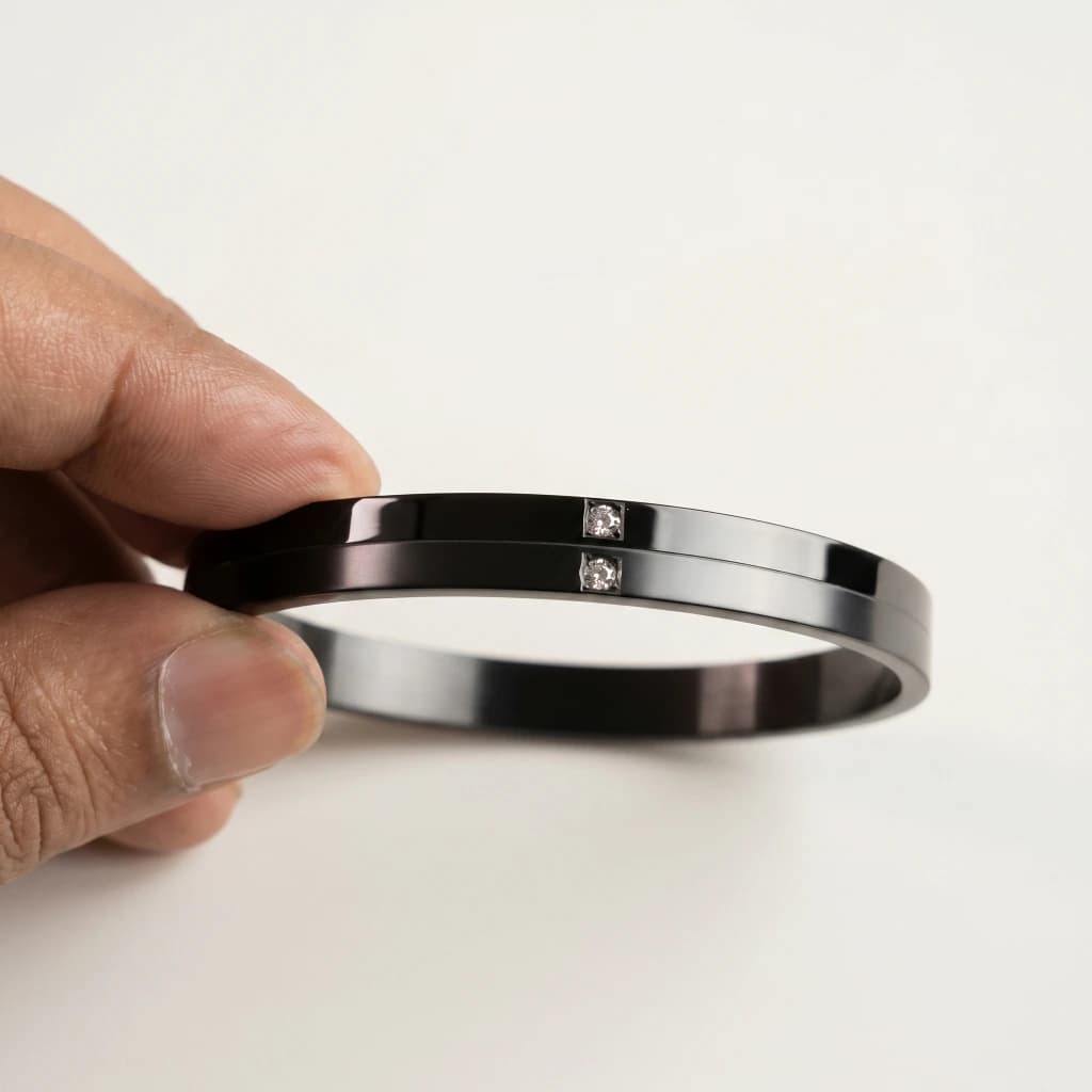QDORA Matte Glossy Black Stone Men Kada image 3