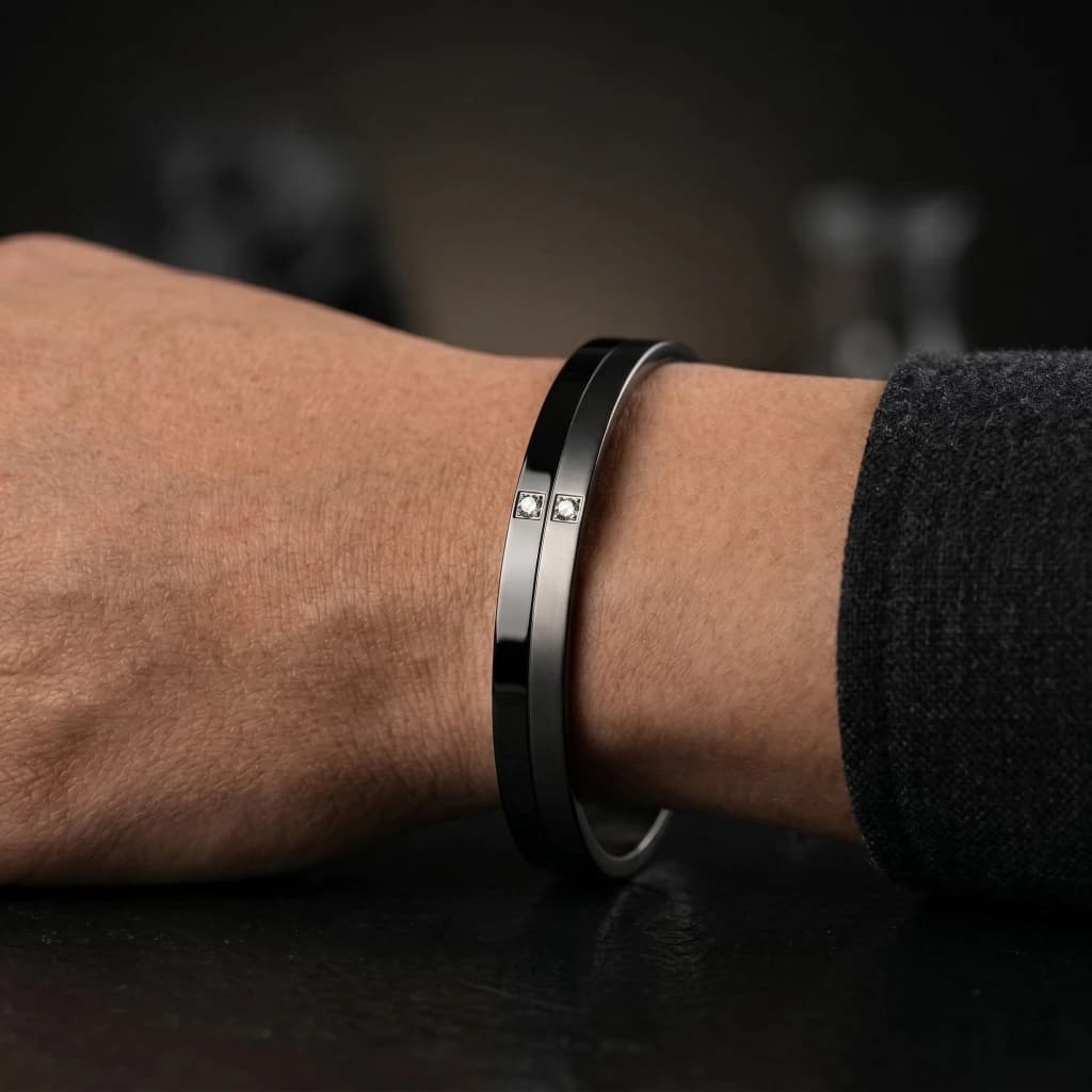QDORA Matte Glossy Black Stone Men Kada image 4