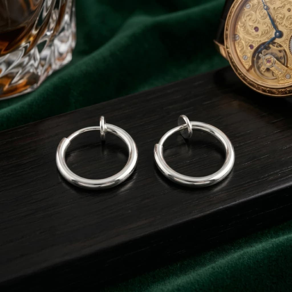 QDORA Silver Stainless Steel Non Pierced Hoop Earrings image 2