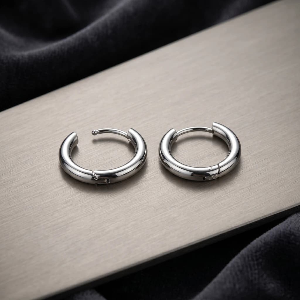 QDORA Silver Stainless Steel Pierced Hoop Earrings image 3