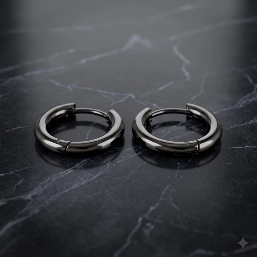 QDORA Black Stainless Steel Pierced Hoop Earrings image 2