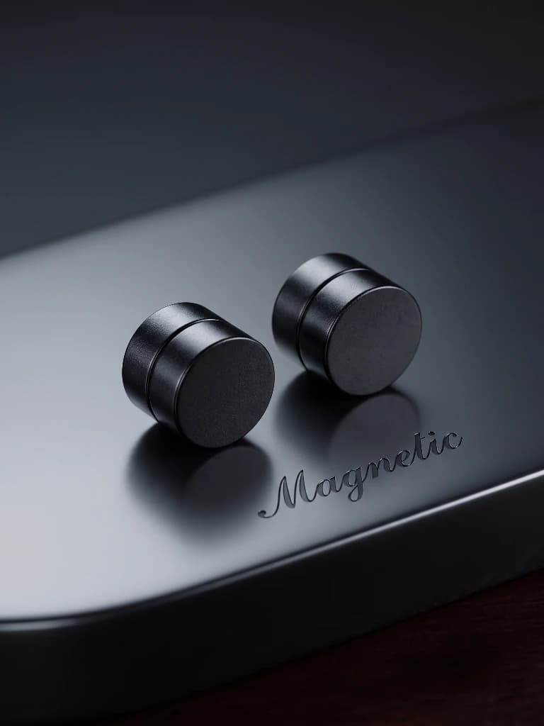 QDORA Matte Black Minimal Round Magnetic Earrings image 2
