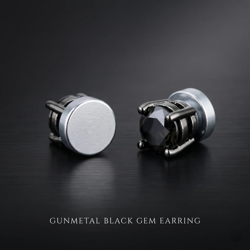 QDORA Black Gem Gunmetal Magnetic Earrings image 3