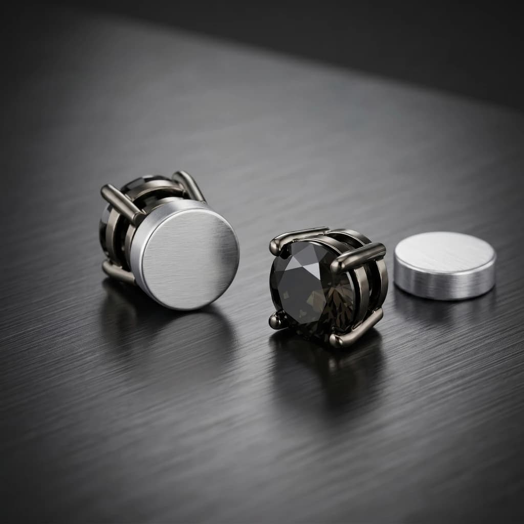 QDORA Black Gem Gunmetal Magnetic Earrings image 1