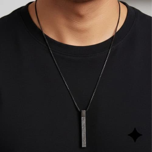 QDORA Black Stainless Steel Etched Vertical Bar Pendant image 2