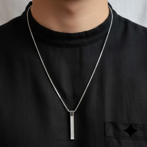 QDORA Silver Stainless Steel Stone Bar Pendant image 3