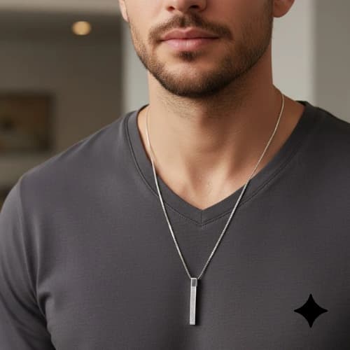 QDORA Silver Stainless Steel Stone Bar Pendant image 1