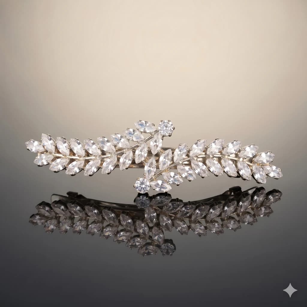 QDORA Silver Crystal Leaf Bridal Hair Barrette image 2