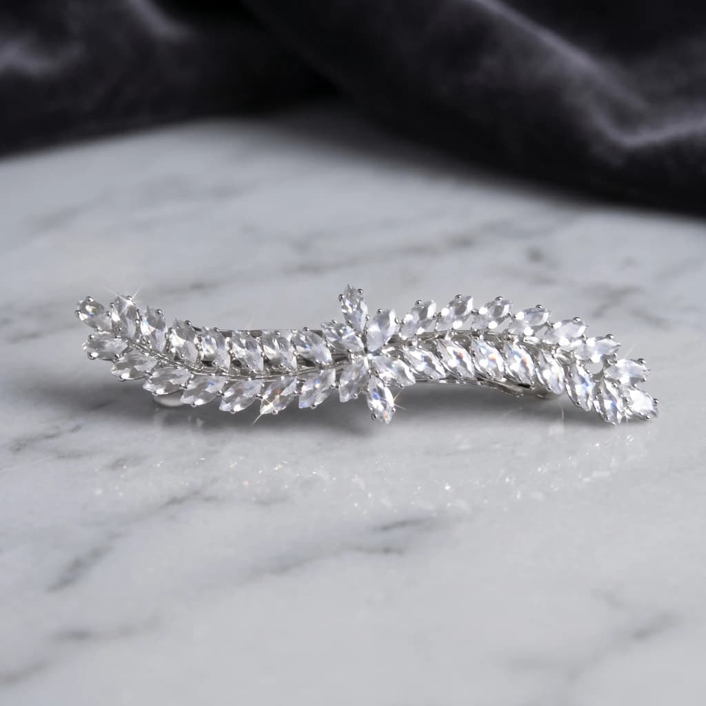 QDORA Silver Crystal Leaf French Barrette image 2