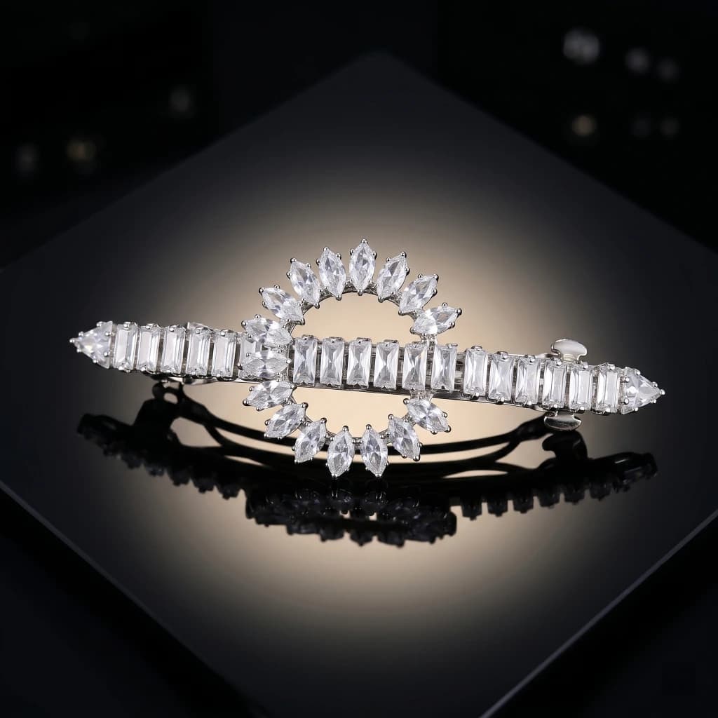 QDORA Silver Geometric Crystal French Barrette image 1