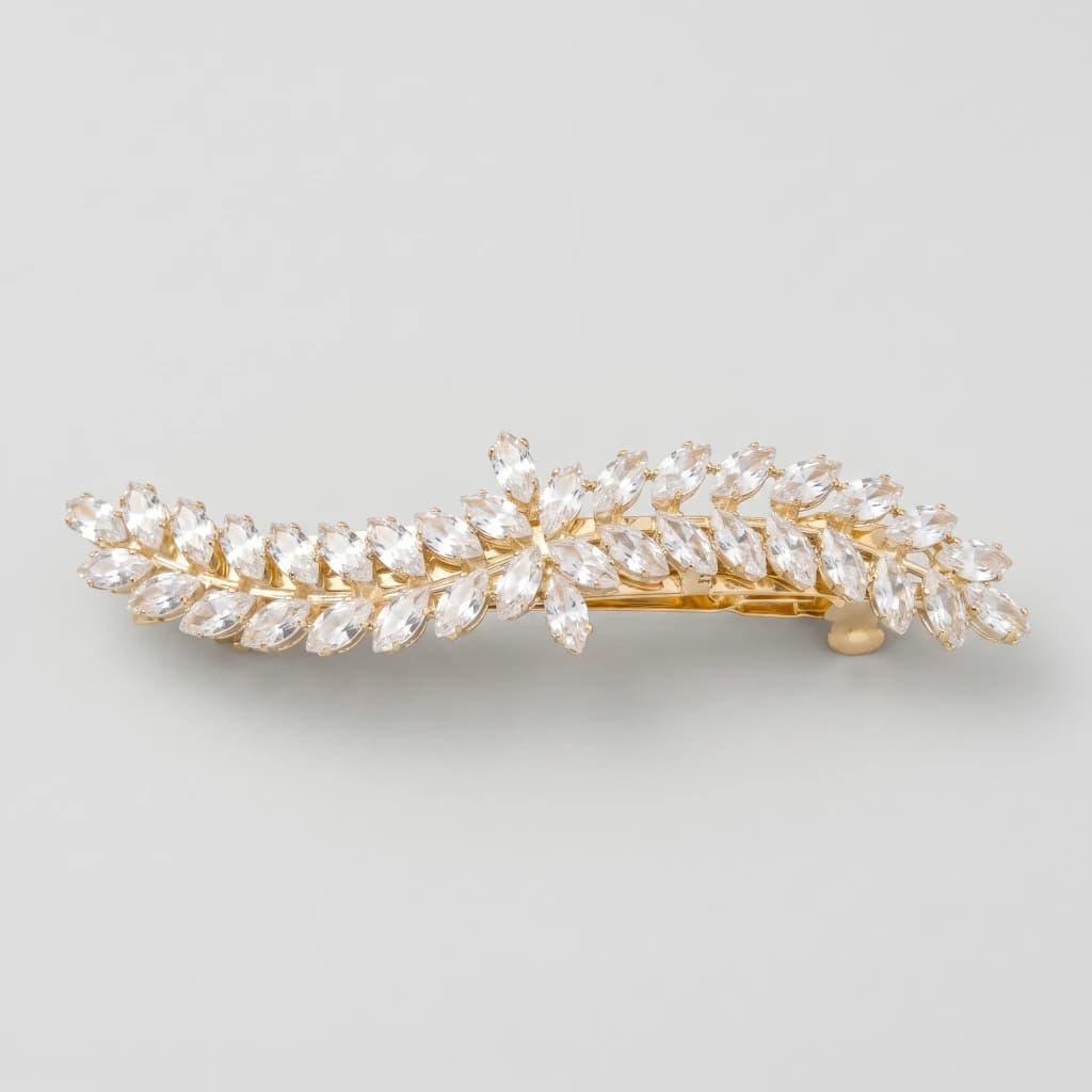 QDORA Gold Crystal Leaf French Barrette image 1
