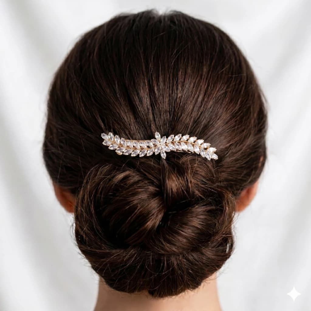 QDORA Gold Crystal Leaf French Barrette image 2