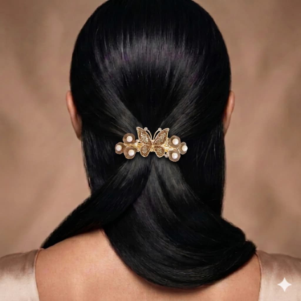 QDORA Gold Butterfly Pearl French Barrette image 2