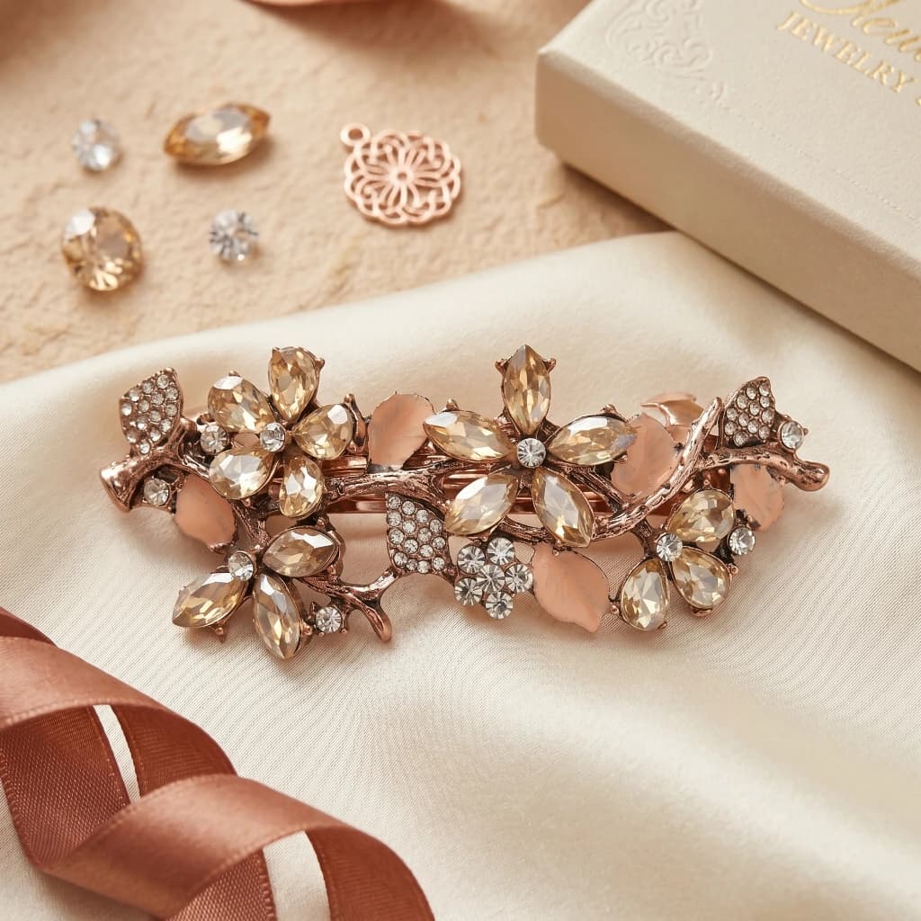 QDORA Rose Gold Antique Floral French Barrette image 1