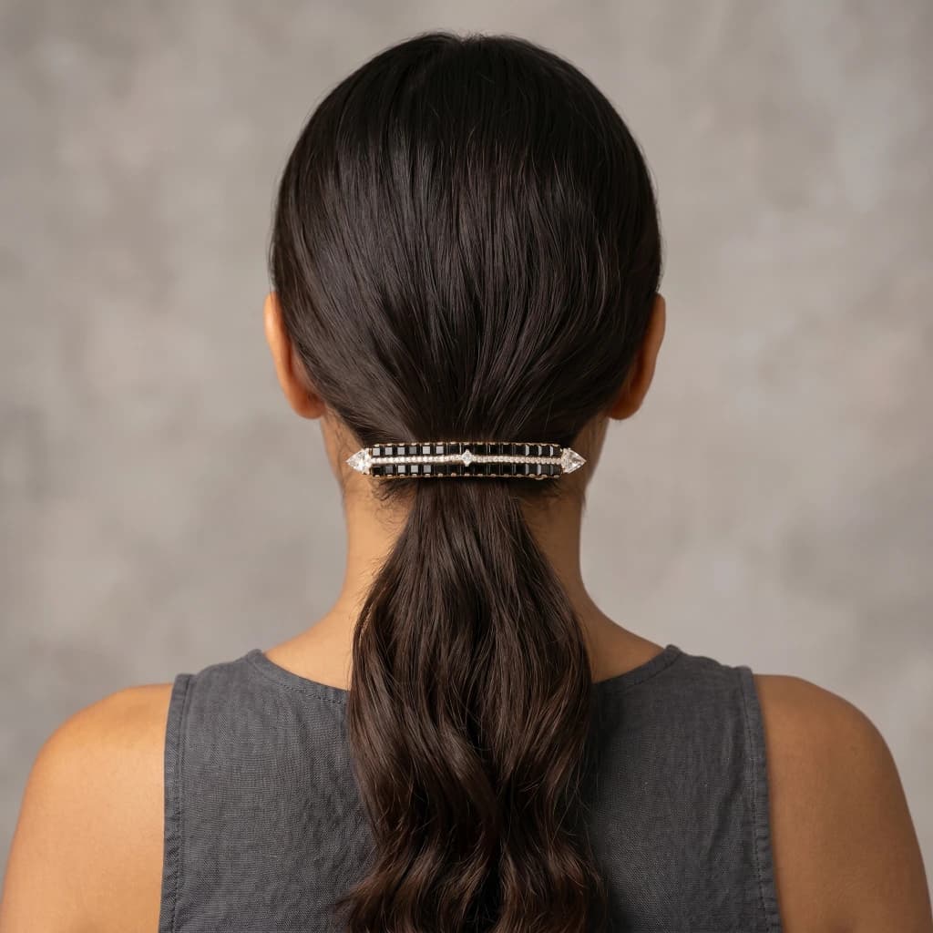 QDORA Gold Black Stone Geometric French Barrette image 2
