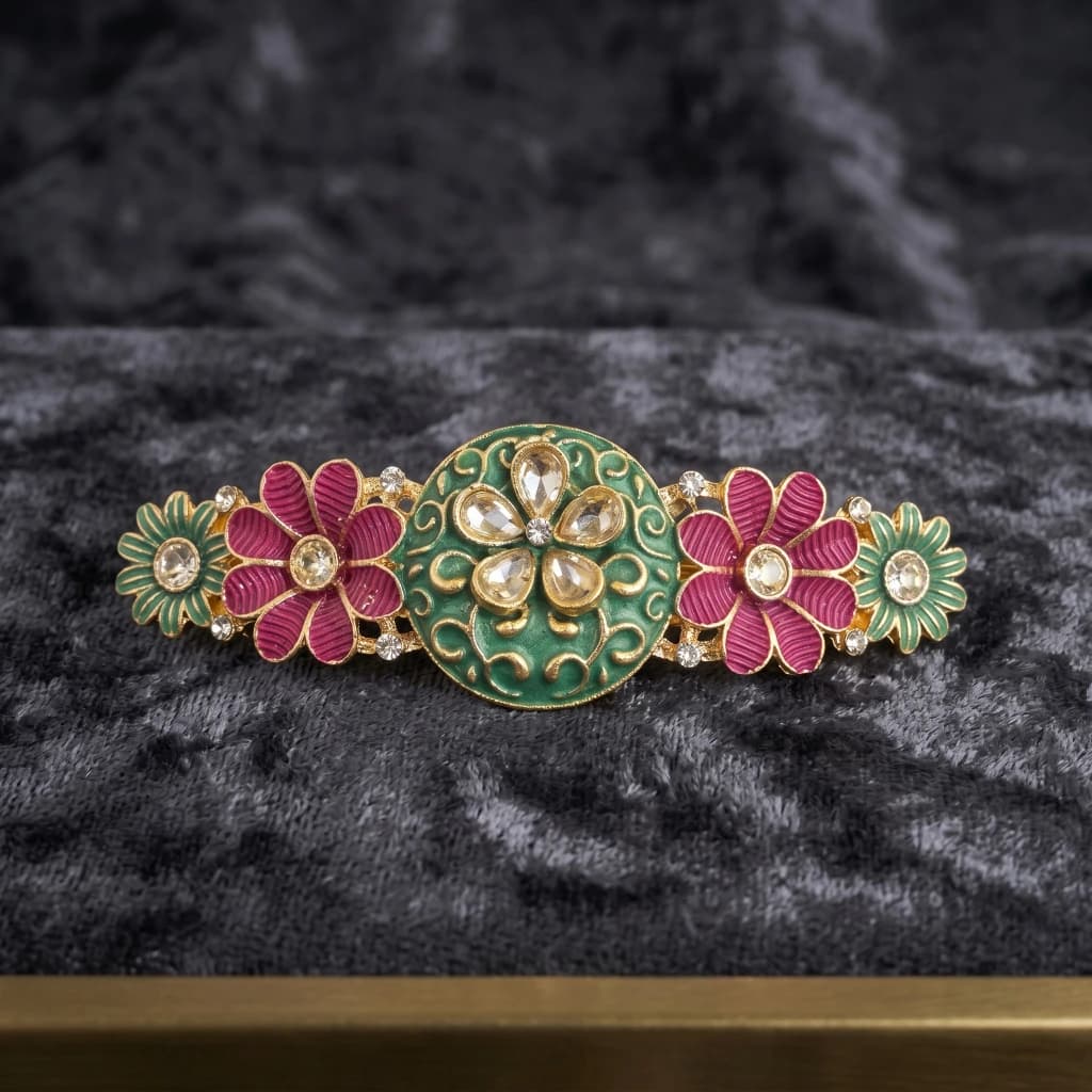 QDORA Green Floral Enamel Barrette image 1