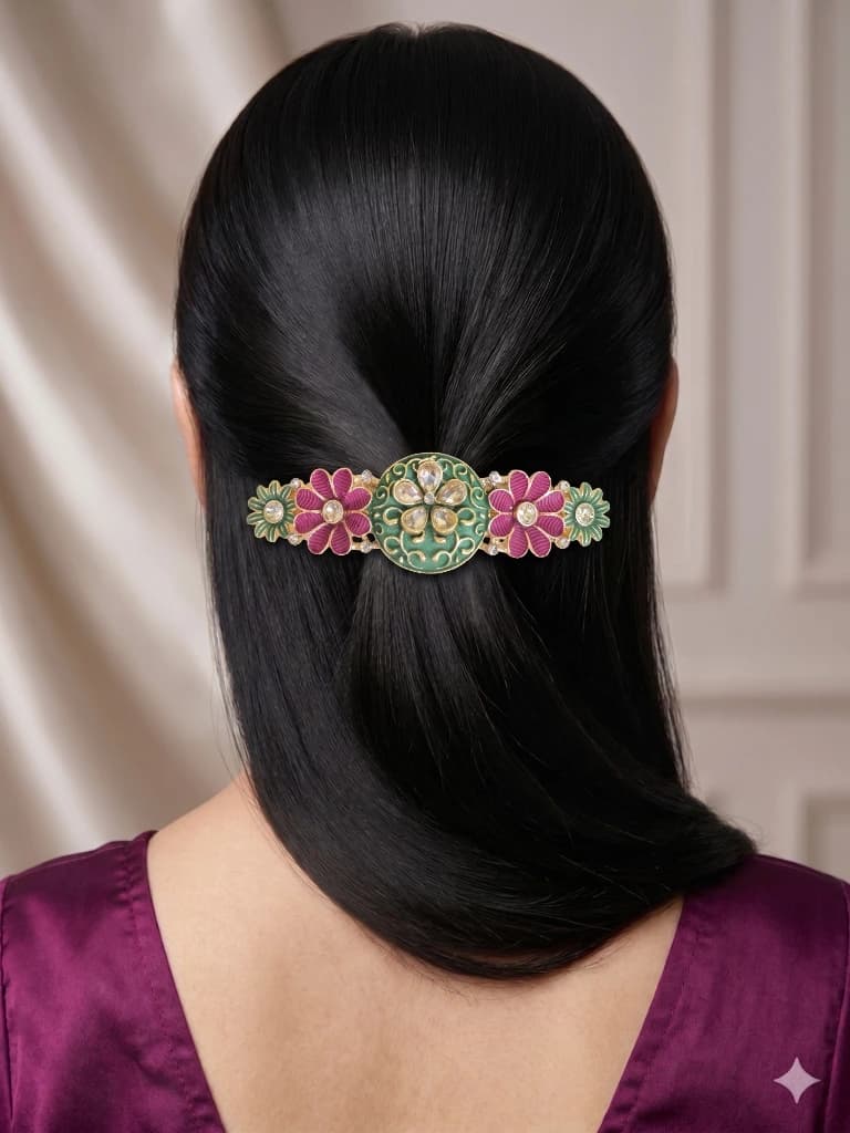 QDORA Green Floral Enamel Barrette image 2