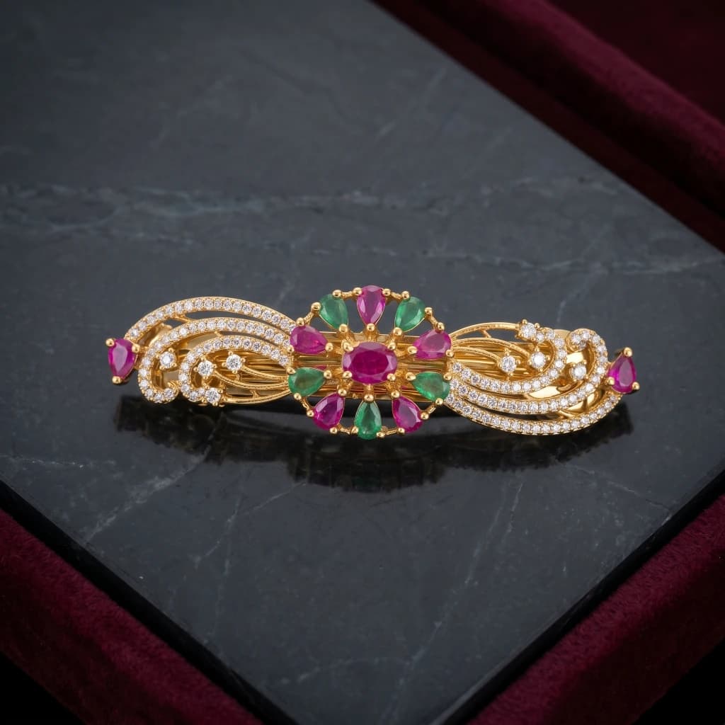 QDORA Gold Ruby Emerald Crystal Barrette image 1