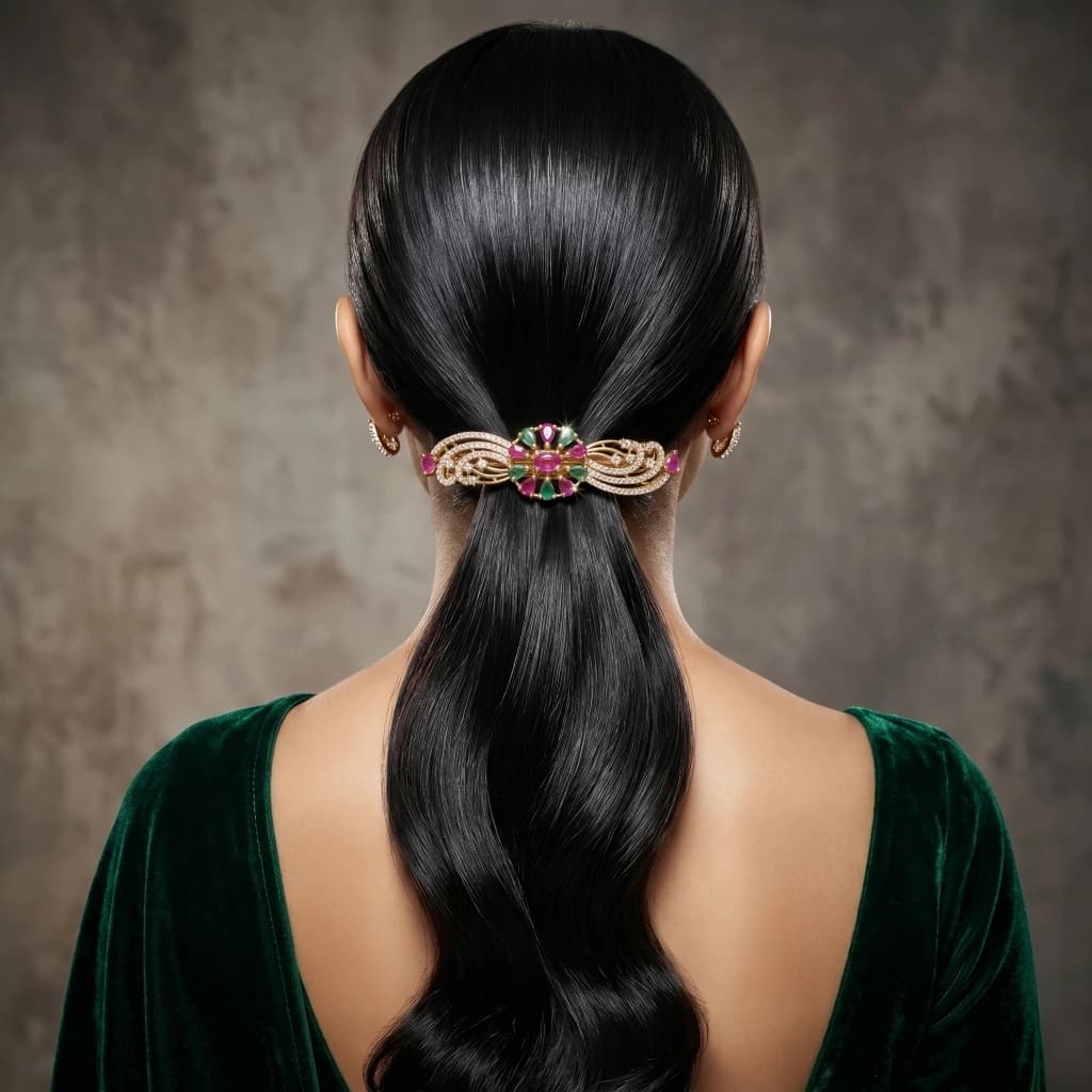 QDORA Gold Ruby Emerald Crystal Barrette image 2
