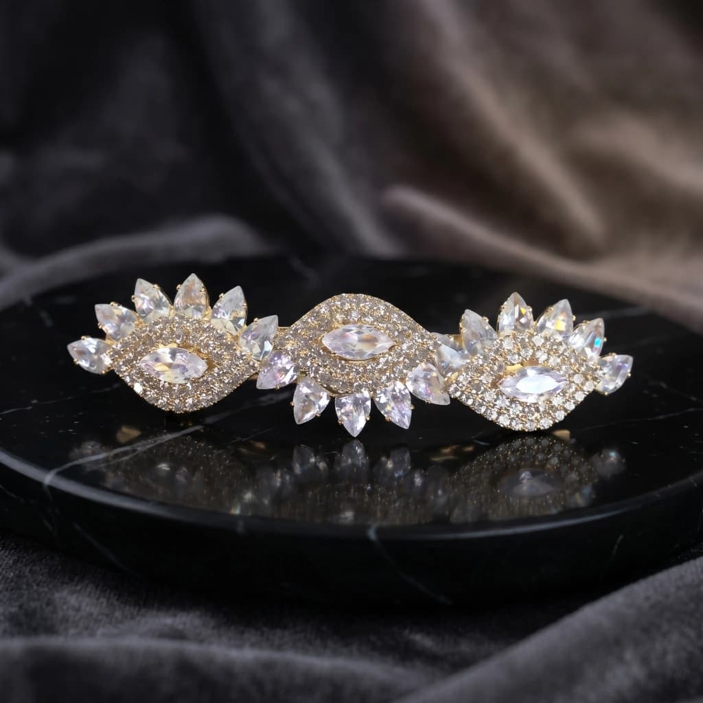 QDORA Gold White Crystal Barrette image 1
