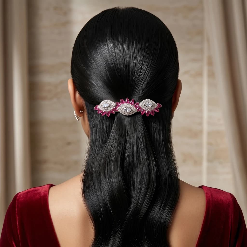 QDORA Silver Ruby Crystal Barrette image 1