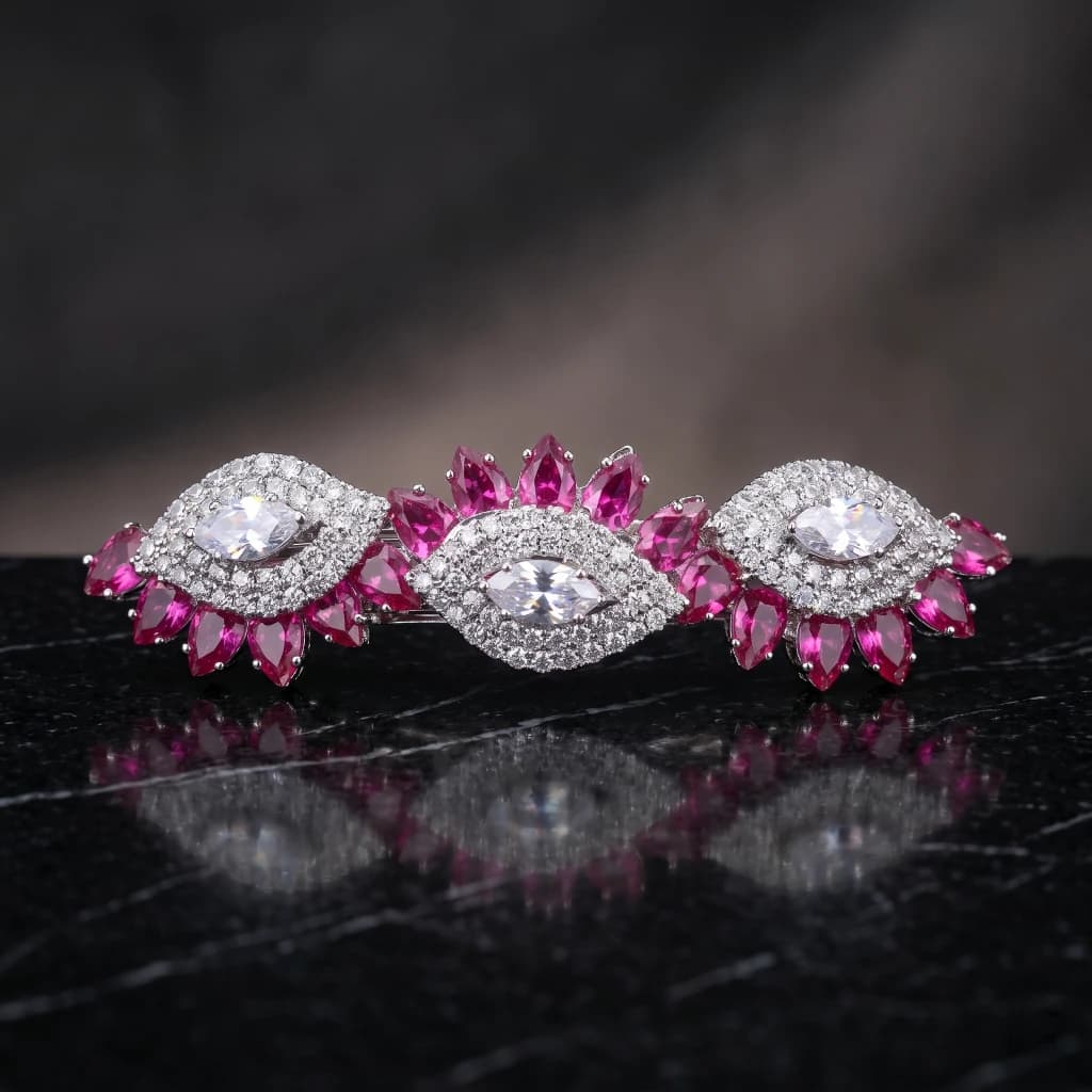 QDORA Silver Ruby Crystal Barrette image 2
