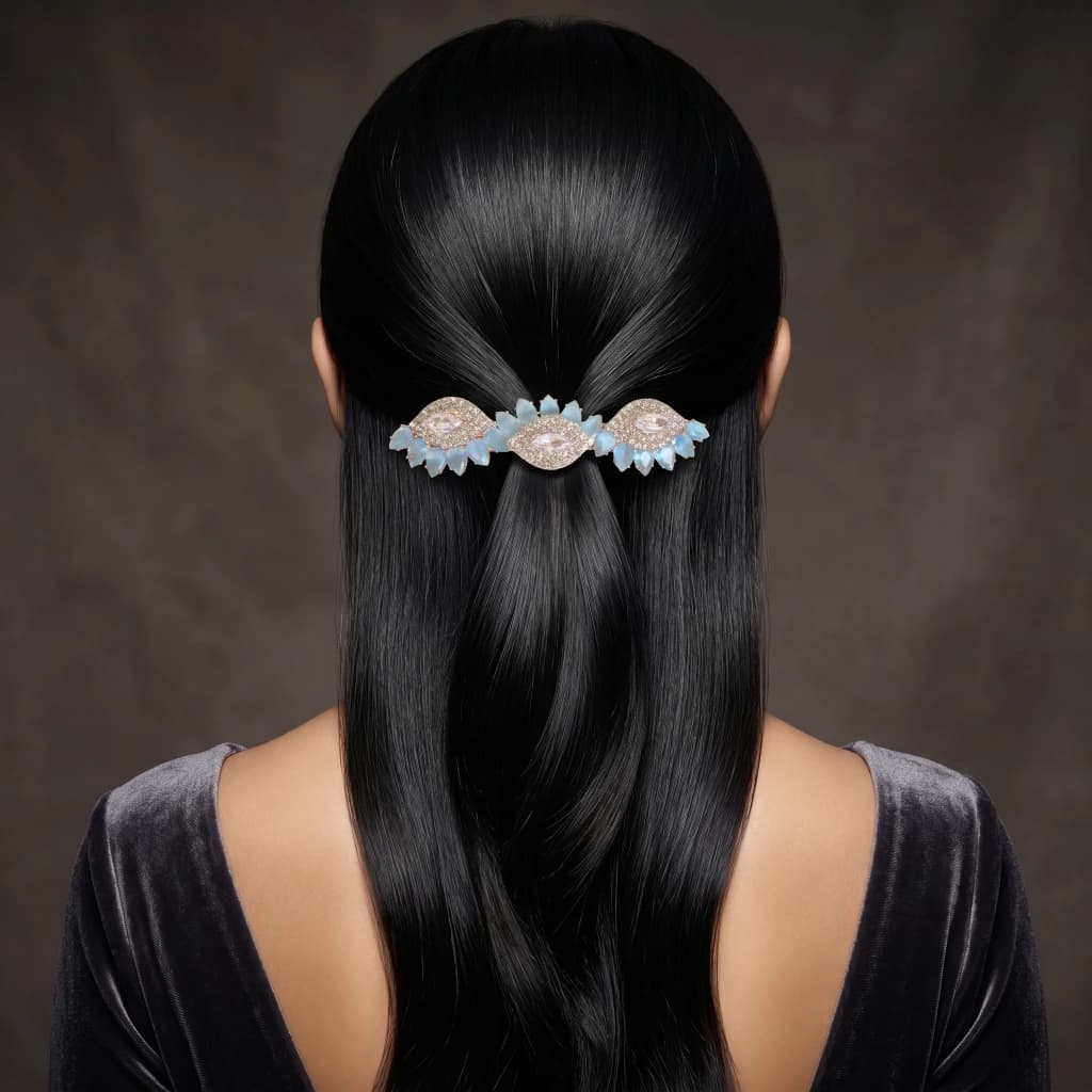 QDORA Rose Gold Blue Crystal Barrette image 2