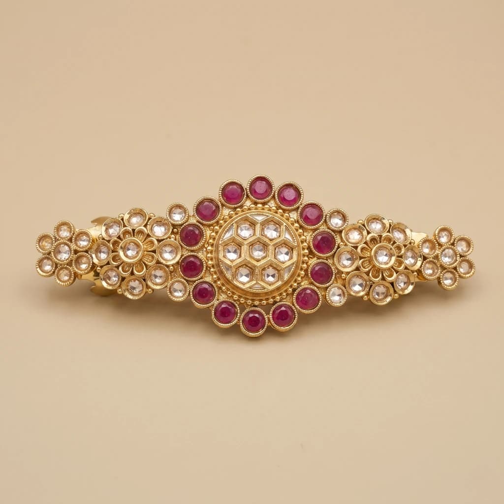 QDORA Gold Ruby Kundan Work Barrette image 1