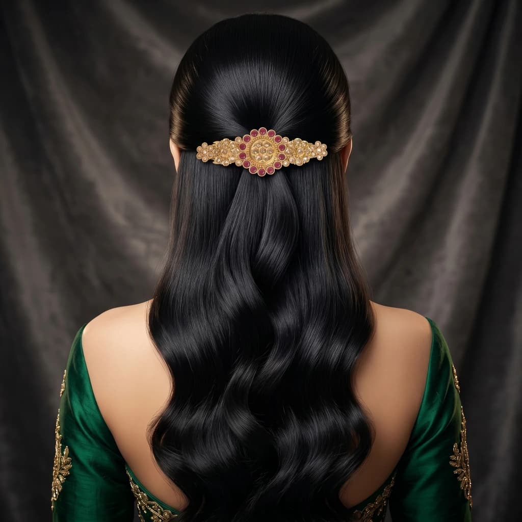 QDORA Gold Ruby Kundan Work Barrette image 2
