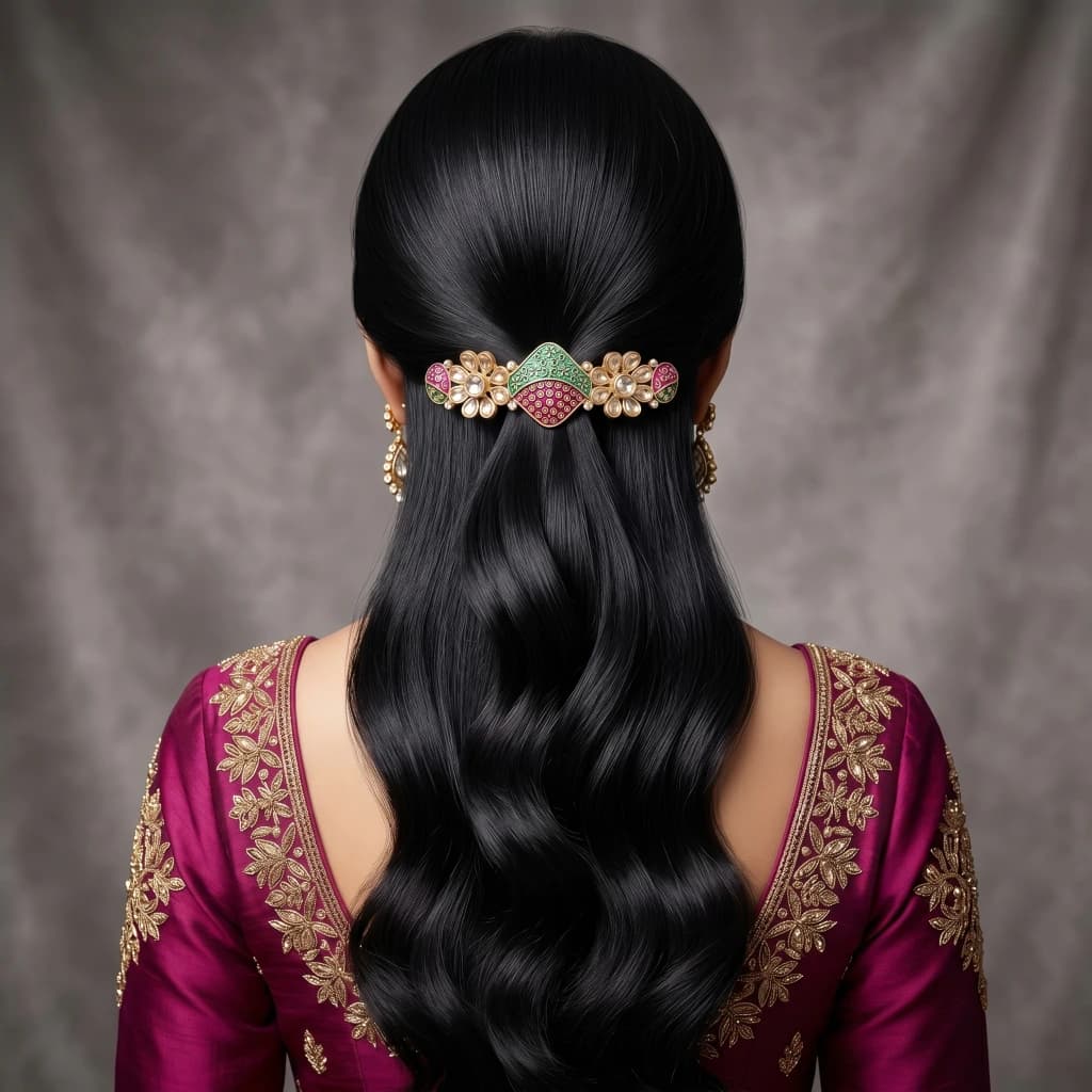 QDORA Gold Enamel Kundan Floral Barrette image 2