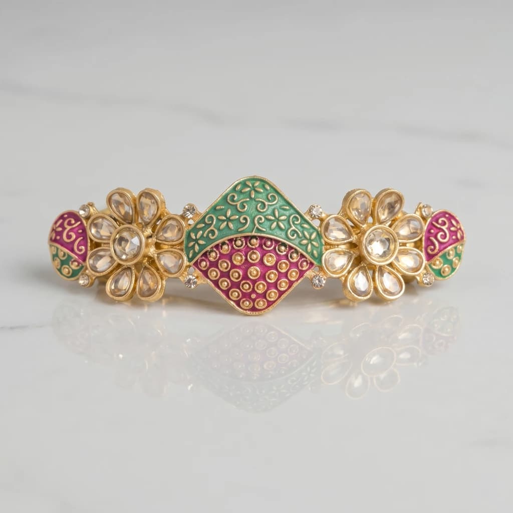QDORA Gold Enamel Kundan Floral Barrette image 1