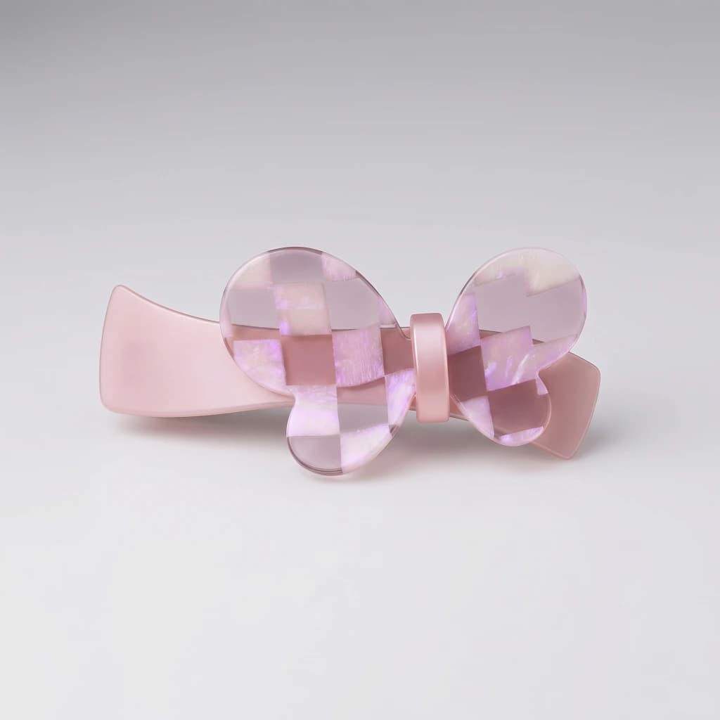 QDORA Pink Checkered Butterfly French Barrette image 1