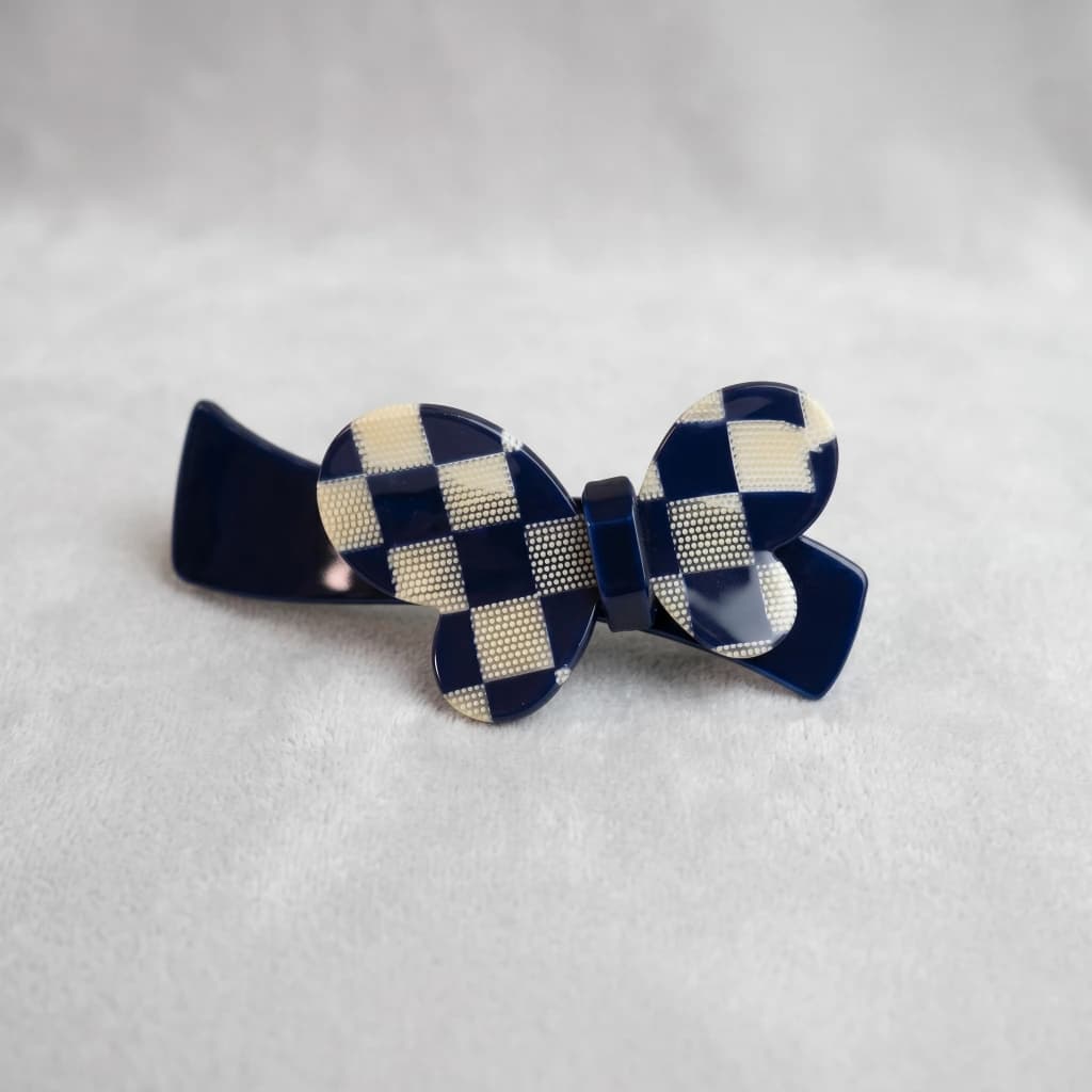 QDORA Blue Checkered Butterfly French Barrette image 1