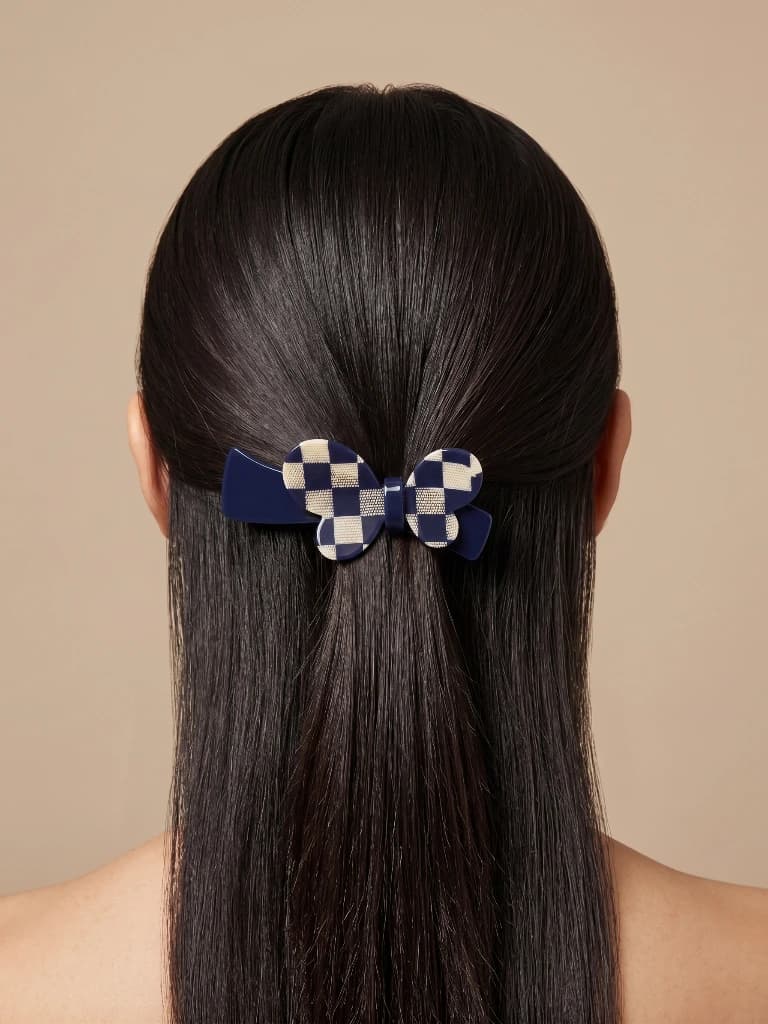 QDORA Blue Checkered Butterfly French Barrette image 2