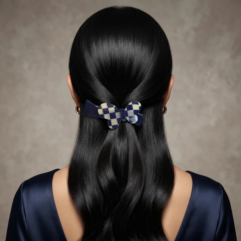 QDORA Blue Checkered Butterfly French Barrette image 3