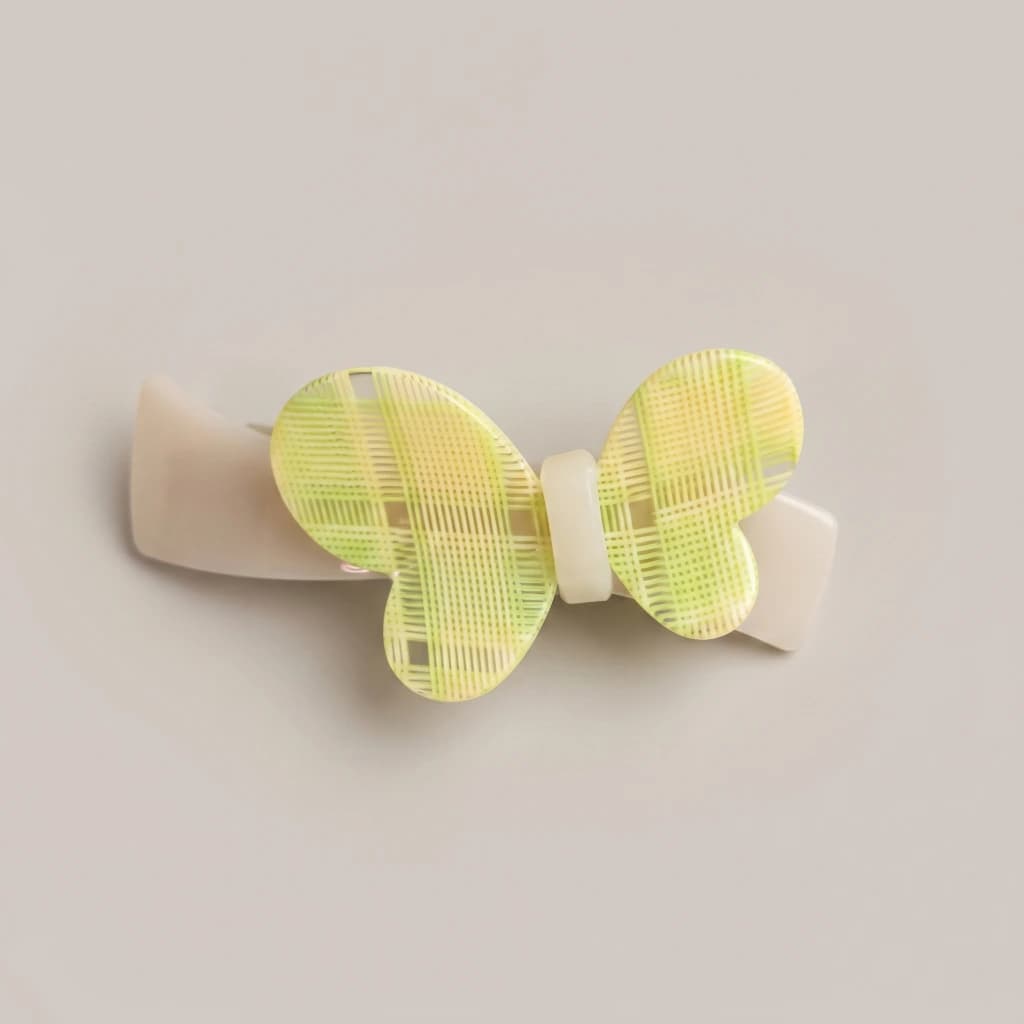 QDORA Green Checkered Butterfly French Barrette image 2