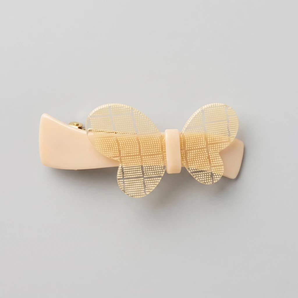 QDORA Beige Checkered Butterfly French Barrette image 1