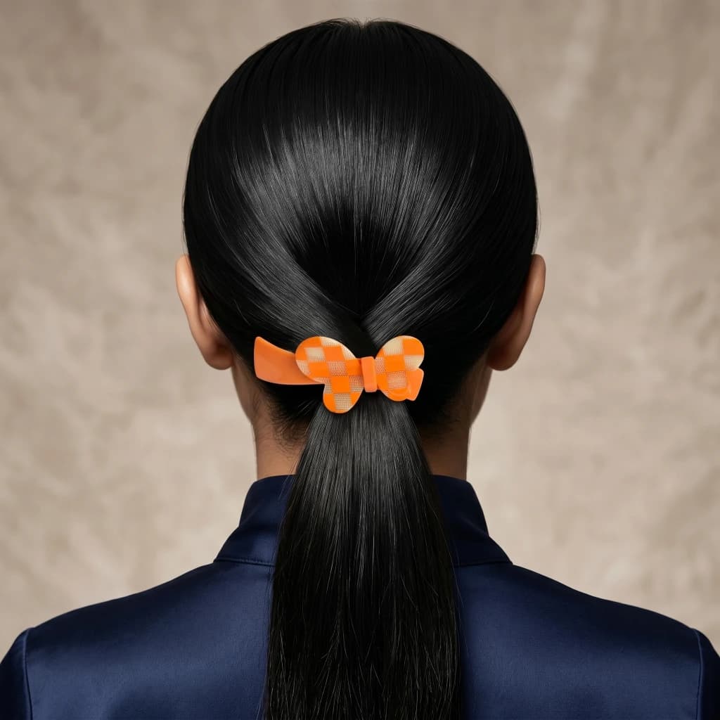 QDORA Orange Checkered Butterfly French Barrette image 1